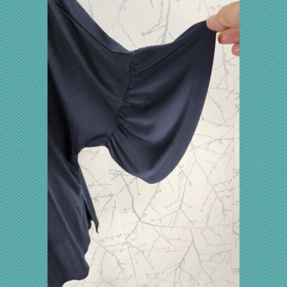 Bylyse Navy Stretch Knit Flutter Bell Sleeve Round Neck Top - Picture 2 of 5